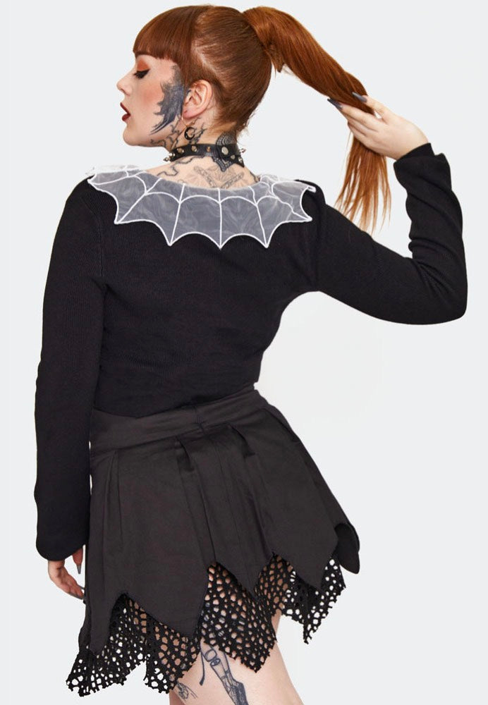 Jawbreaker - Spider Web Collar Cropped Black - Cardigan Clearance Get To Buy