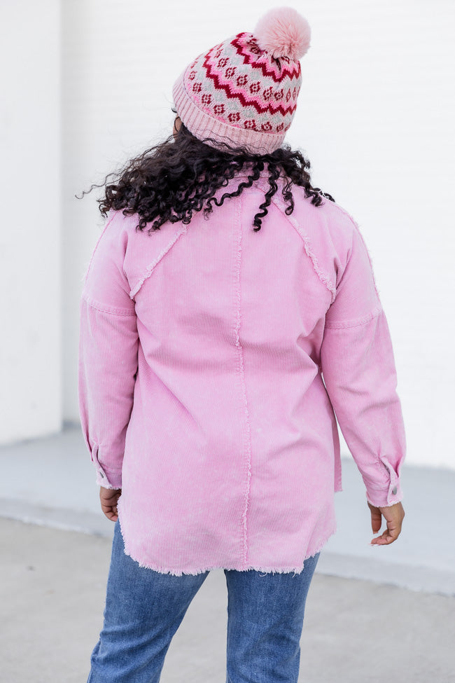 Keep Me Grounded Pink Frayed Edge Cord Shacket FINAL SALE Big Discount Online