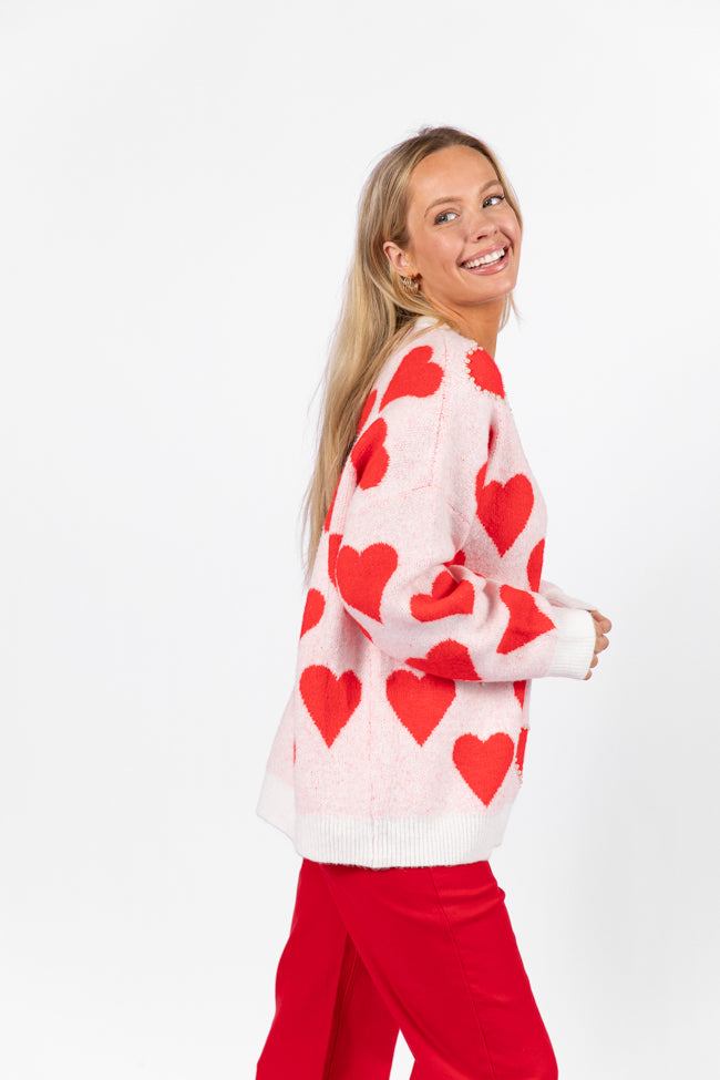 Falling For You Ivory and Red Oversized Pearl Embellished Heart Sweater FINAL SALE Free Shipping Fake