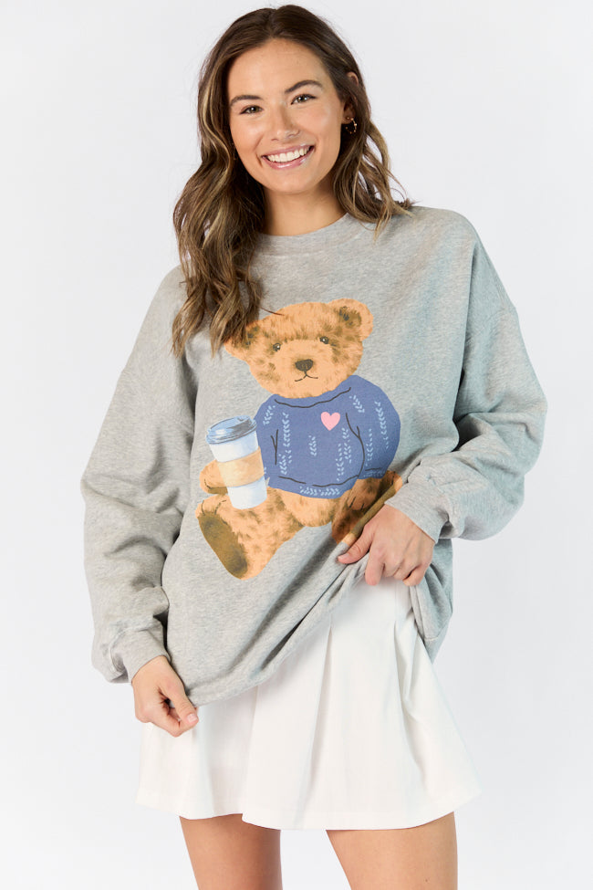 Vintage Teddy Bear Heart Sweater Light Grey Oversized Graphic Sweatshirt Outlet Deals