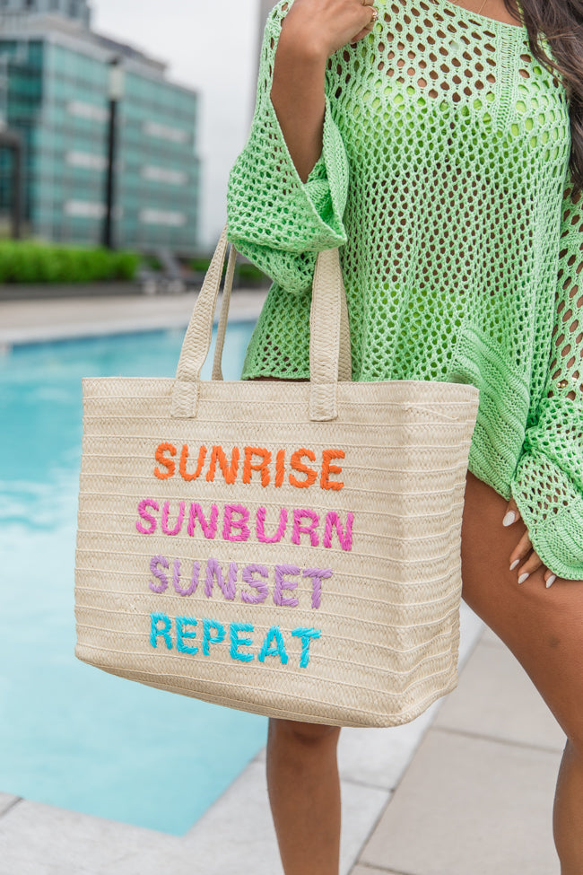 Woven Sunrise, Sunburn, Sunset, Repeat Beach Bag Buy Cheap Cheap