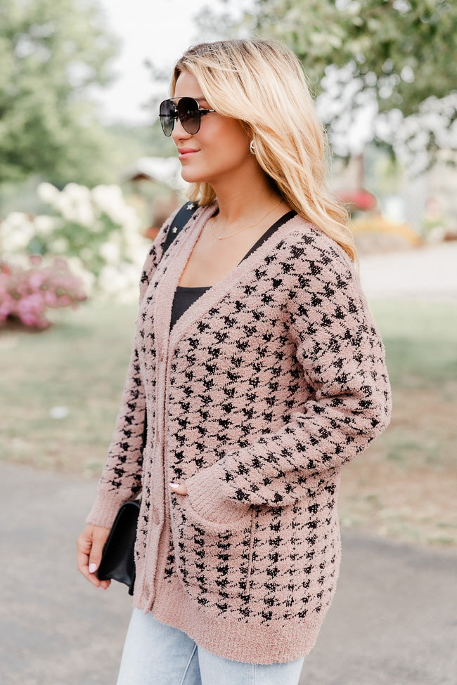 At Your Best Brown And Black Fuzzy Houndstooth Cardigan FINAL SALE Discount Supply