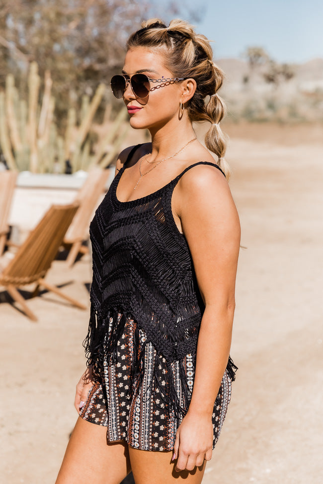 Free As Can Be Black Fringe Hem Crochet Tank FINAL SALE Clearance Purchase