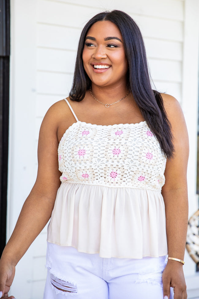 Feeling Happy Beige Crochet Tank FINAL SALE Clearance Great Deals