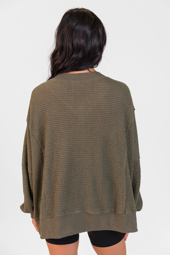 Perfect Score Olive Oversized Waffle V-Neck Top Cheap Order