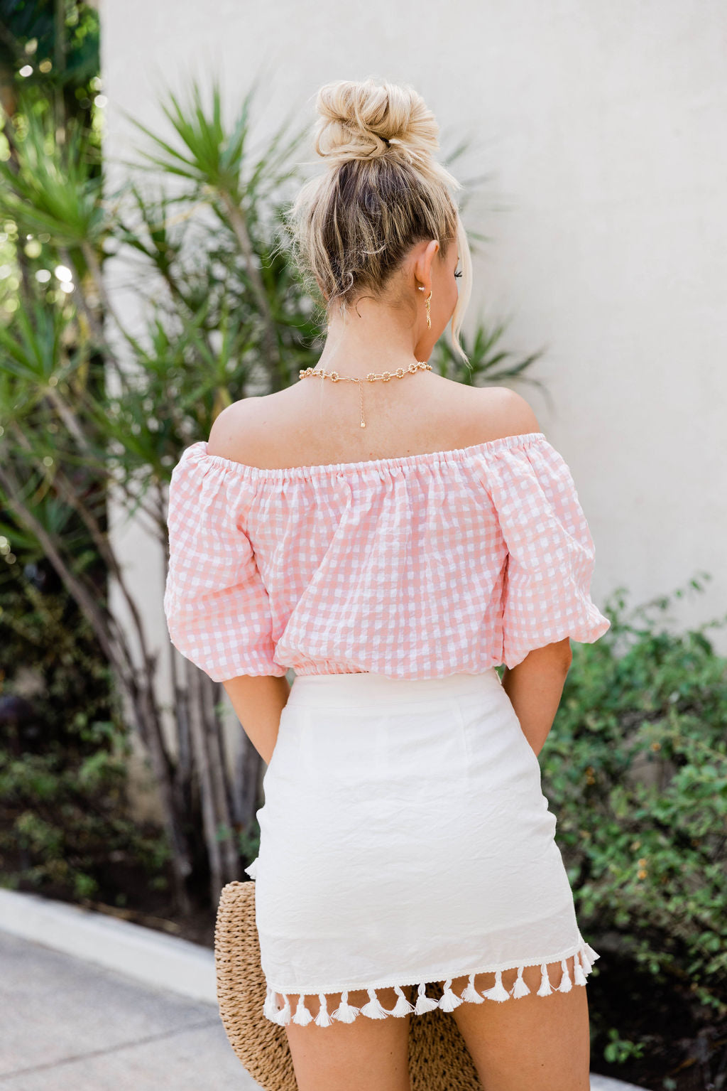 Hopeless Romantic Pink Gingham Off The Shoulder Cropped Blouse FINAL SALE Cheap Sale With Credit Card