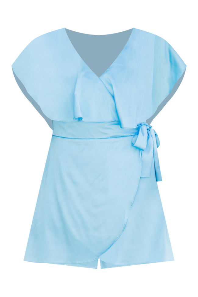 In The Sky Blue Satin Romper FINAL SALE Excellent Online