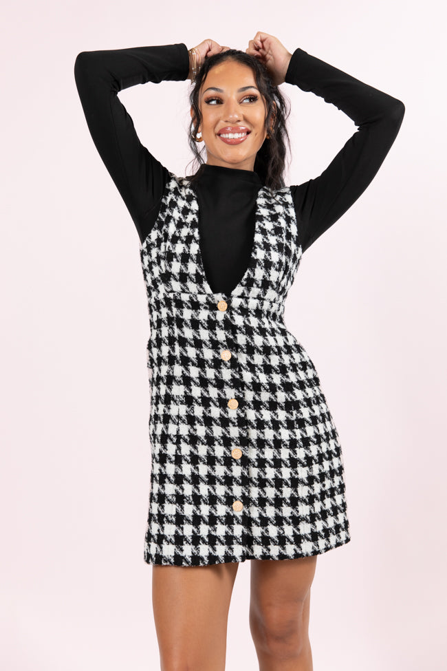 Makes Me Smile Black and White Houndstooth Jumper Cheap For Nice