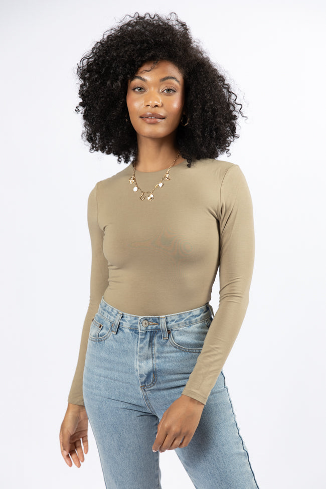 Lucky Me Olive Crew Neck Bodysuit Grey Outlet Store Online