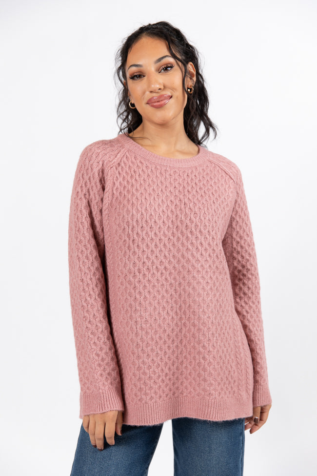 Cable Knit Cuddles Mauve Oversized Crew Neck Sweater Genuine Sale Online