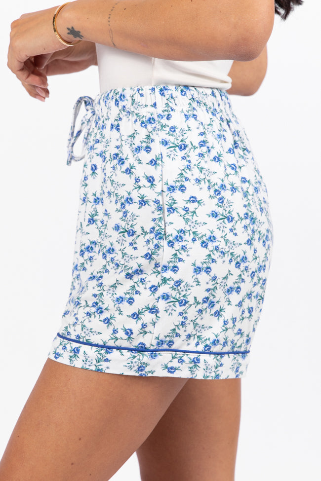 Under The Stars Blue Floral Pajama Shorts Discount Cheap