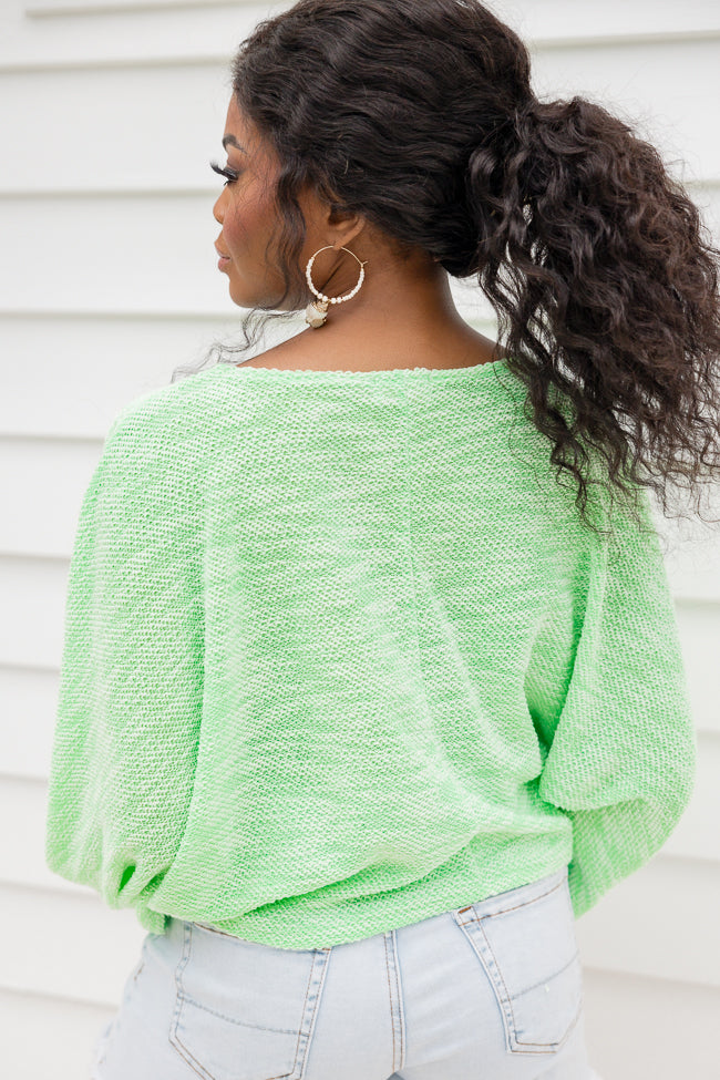 Worth Staying Lime Cropped Balloon Sleeve Sweater Recommend Online