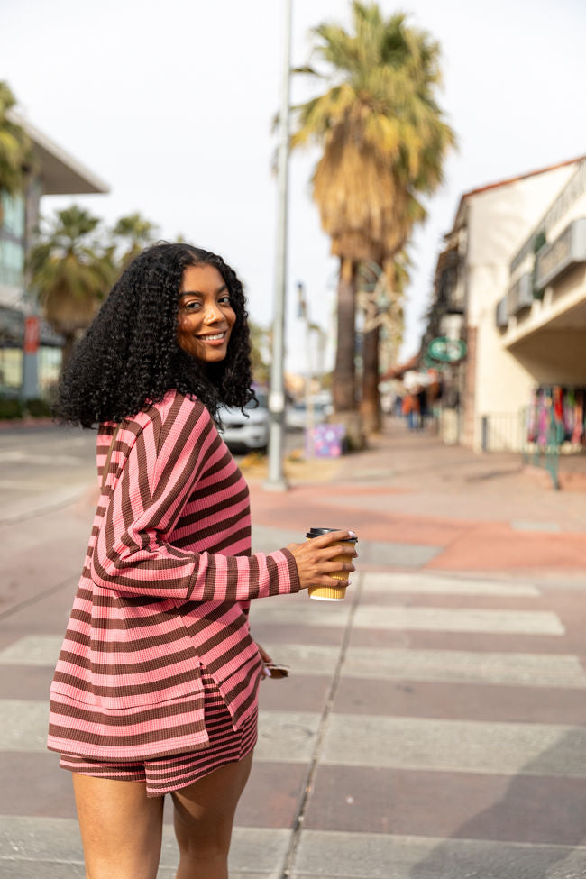 No Complaints Pink and Chocolate Striped Thermal Set Buy Cheap Popular