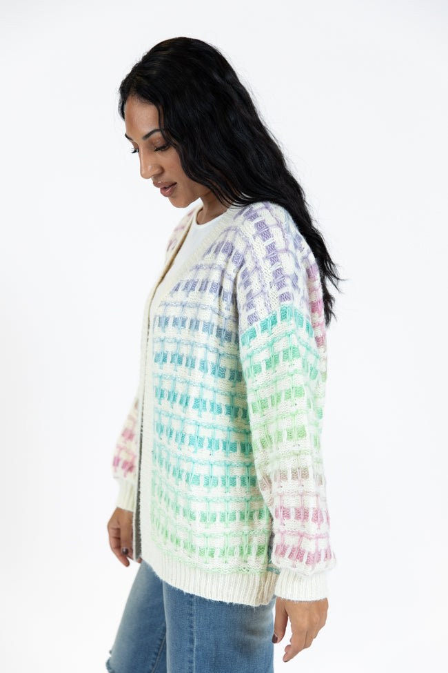 Have It All Cream Multi Color Waffle Cardigan SALE Sale Clearance