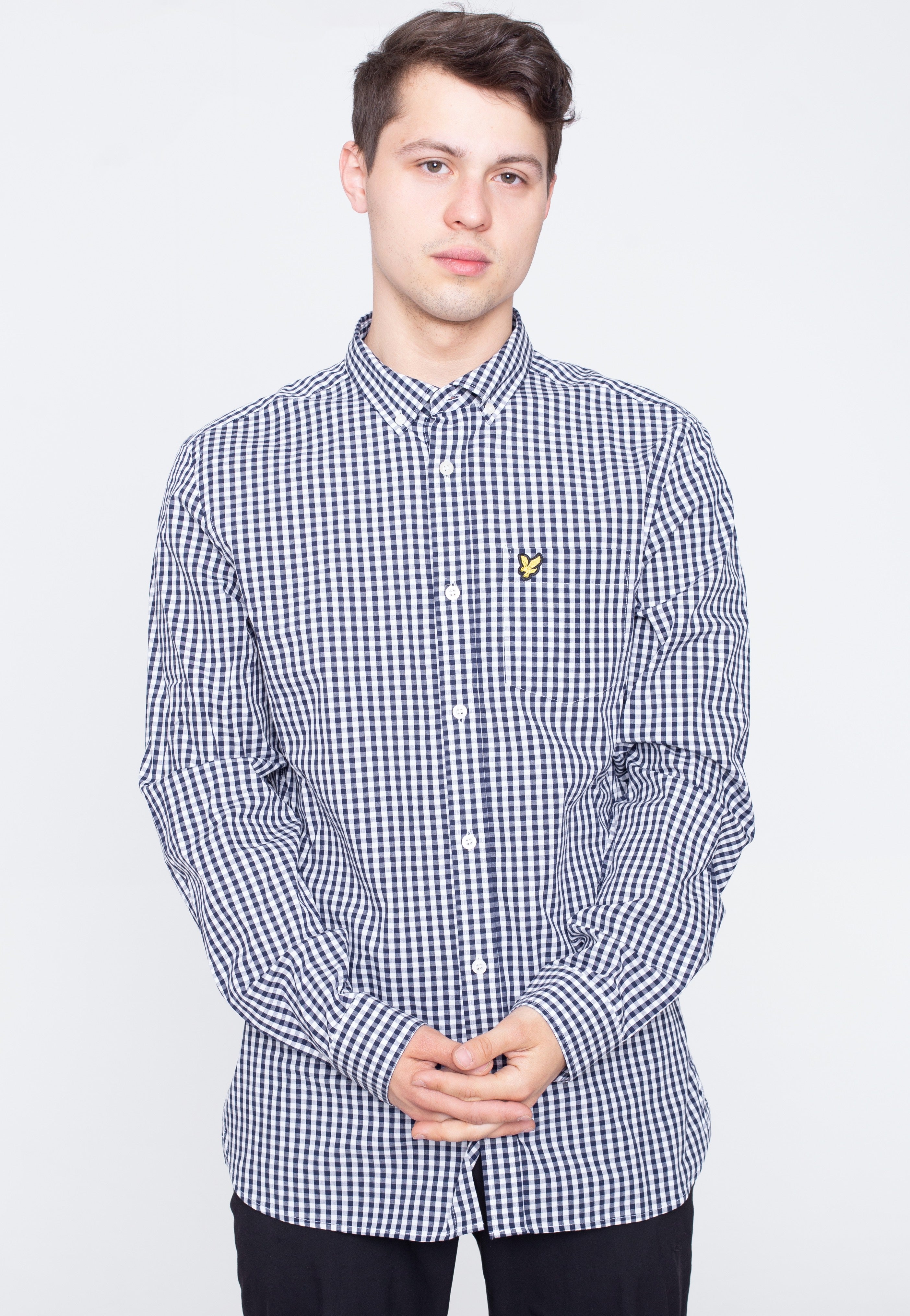 Lyle & Scott - Slim Fit Gingham Navy/White - Shirt Clearance With Mastercard