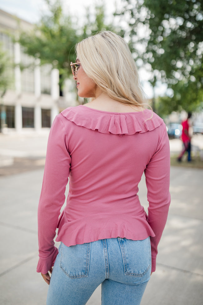 Treat You the Same Rose Ruffle Detail Ribbed Blouse FINAL SALE For Sale Wholesale Pice