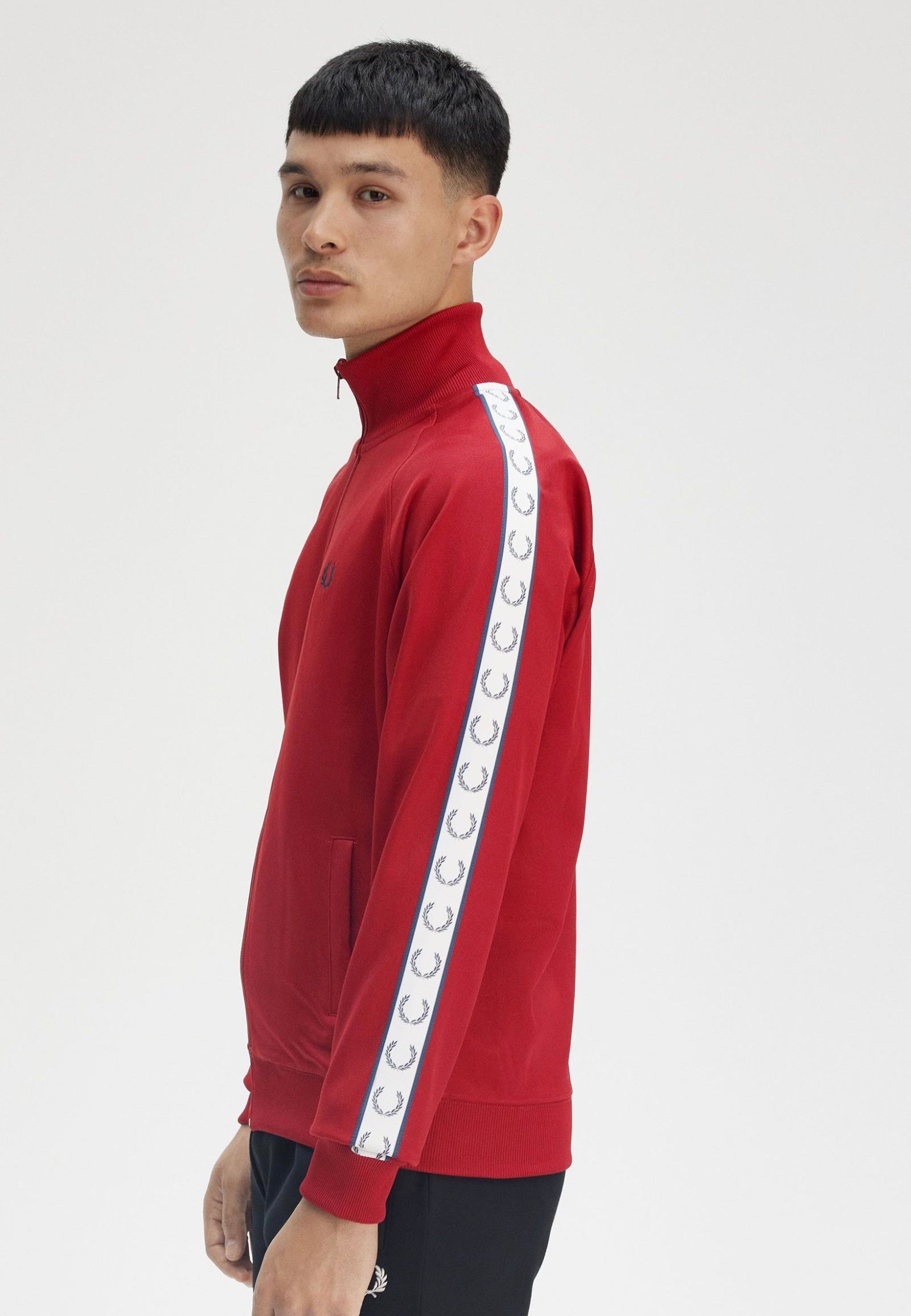 Fred Perry - Taped Track Burnt Red - Track Jacket Best Seller For Sale