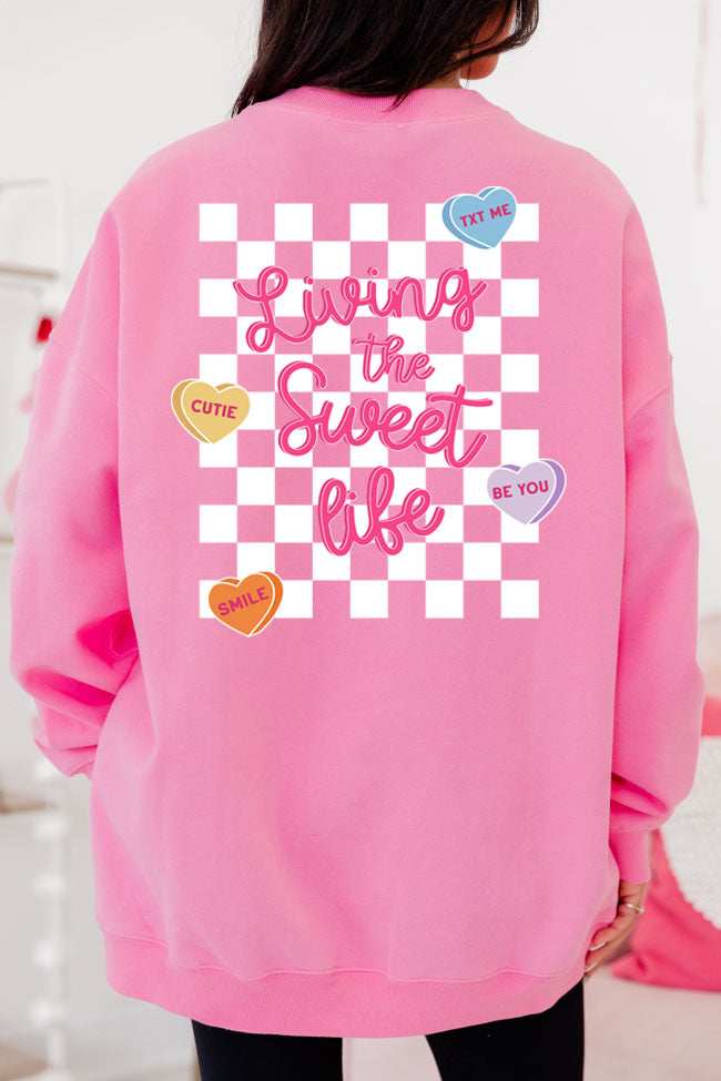 Candy Hearts Conversation Pink Oversized Graphic Sweatshirt Sale Best Sale