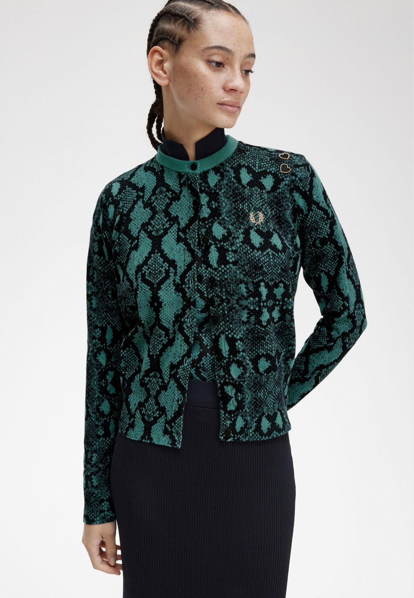 Fred Perry x Amy Winehouse - Snake Print Deep Mint - Cardigan Clearance Ebay