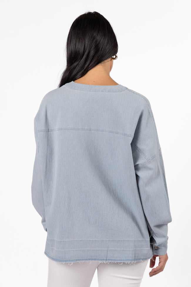 Before Daylight Light Wash Chambray Blouse Discount Online