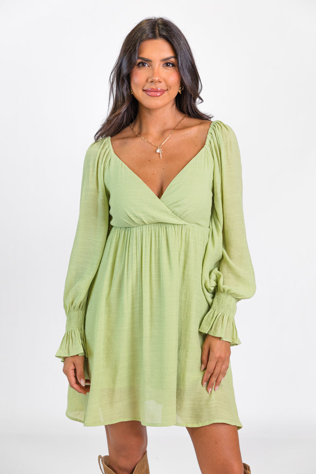 Just You Wait Green Surplice Neckline Mini Dress FINAL SALE Free Shipping Cheap