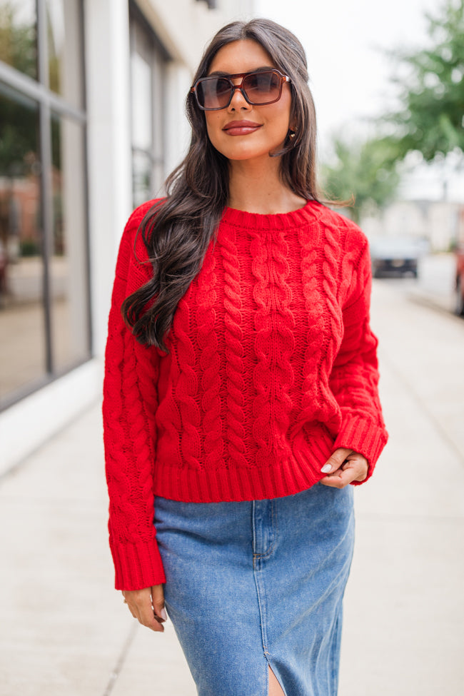 A Cozy Place Red Cable Knit Crew Neck Sweater Visit