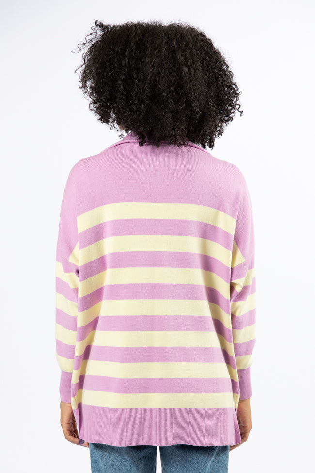 Pulling Heartstrings Purple And Yellow Striped Quarter Zip Pullover SALE Fashion Style Online