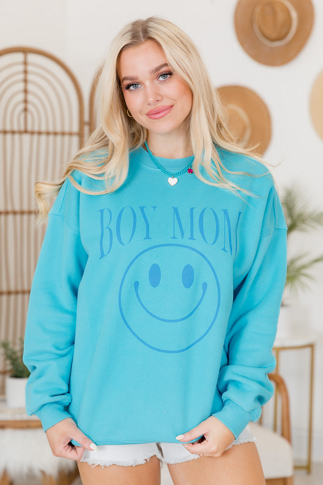 Boy Mom Aqua Blue Oversized Graphic Sweatshirt Where To Buy