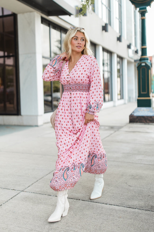 Like You Said Pink Multi Border Print Maxi Dress FINAL SALE Inexpensive