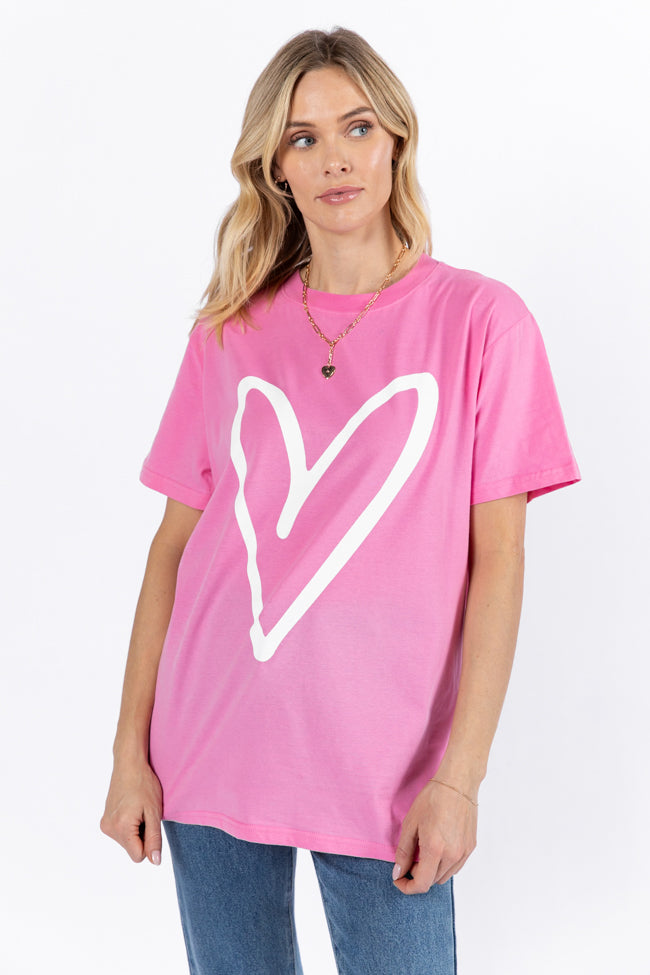 Heart Sketch Hot Pink Oversized Graphic Tee Very Cheap