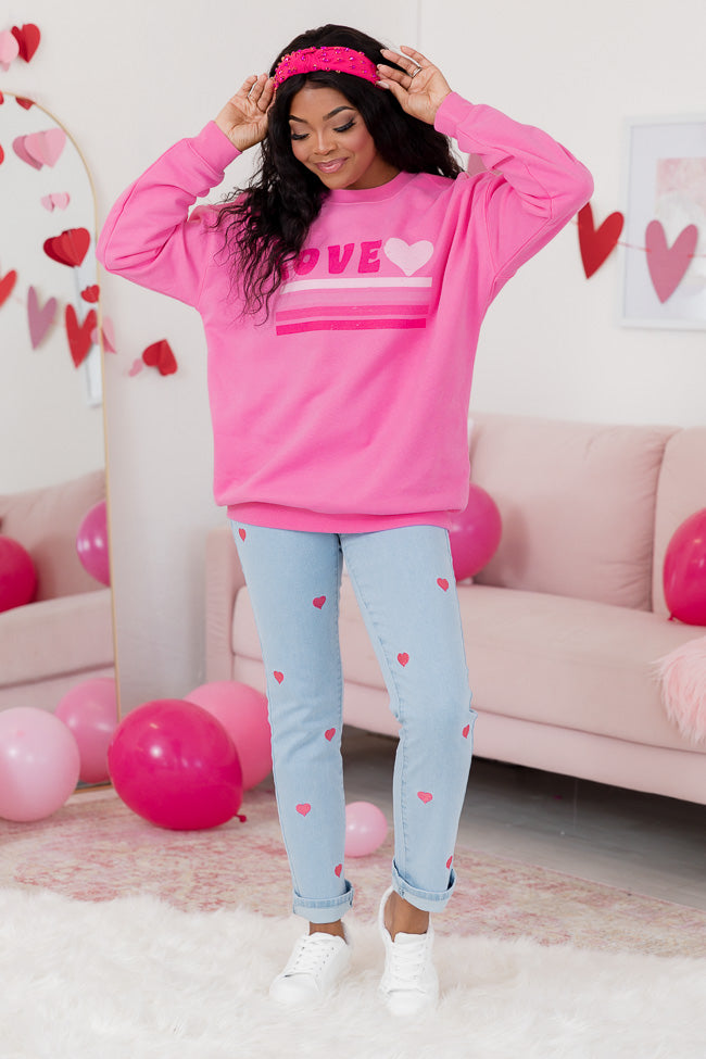 Love Retro Pink Oversized Graphic Sweatshirt Low Pice Cheap Online