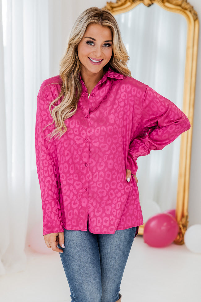 Already Spoken For Pink Leopard Print Satin Blouse FINAL SALE Cheap Eastbay