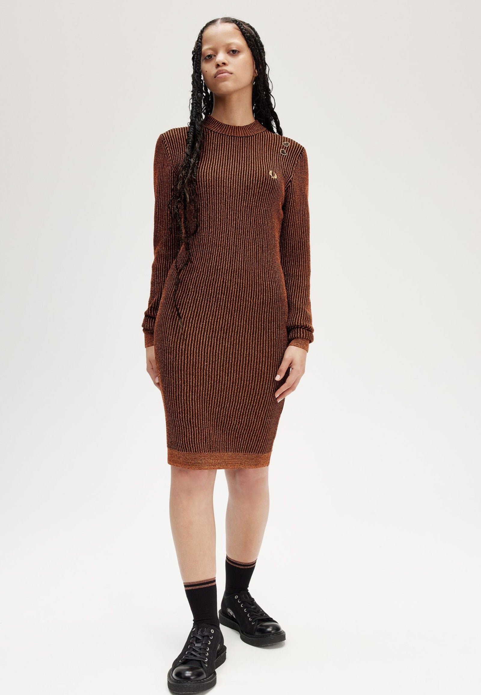 Fred Perry x Amy Winehouse - Metallic Ribbed Mock Neck Marmalade - Dress Free Shipping Top Quality