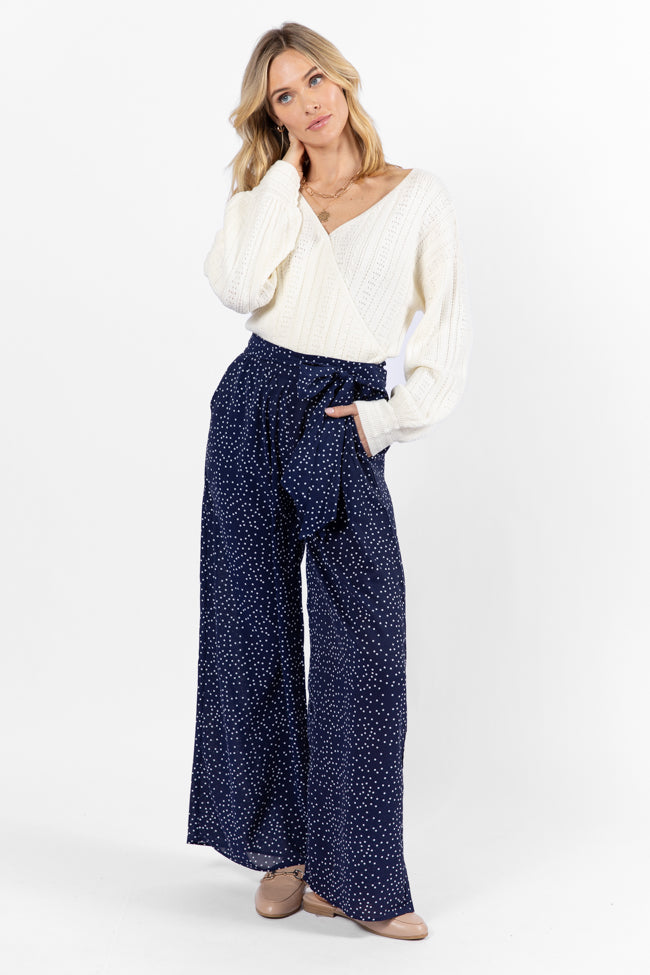 Over The Blues Navy Polka Dot Belted Wide Leg Pants Cheap Sale Really