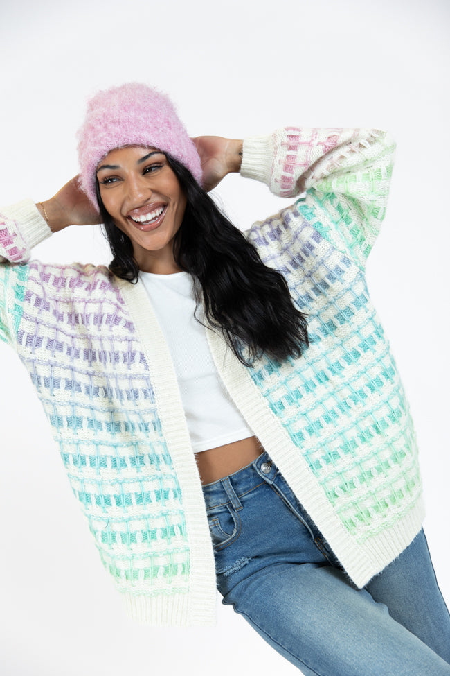 Have It All Cream Multi Color Waffle Cardigan SALE Sale Clearance