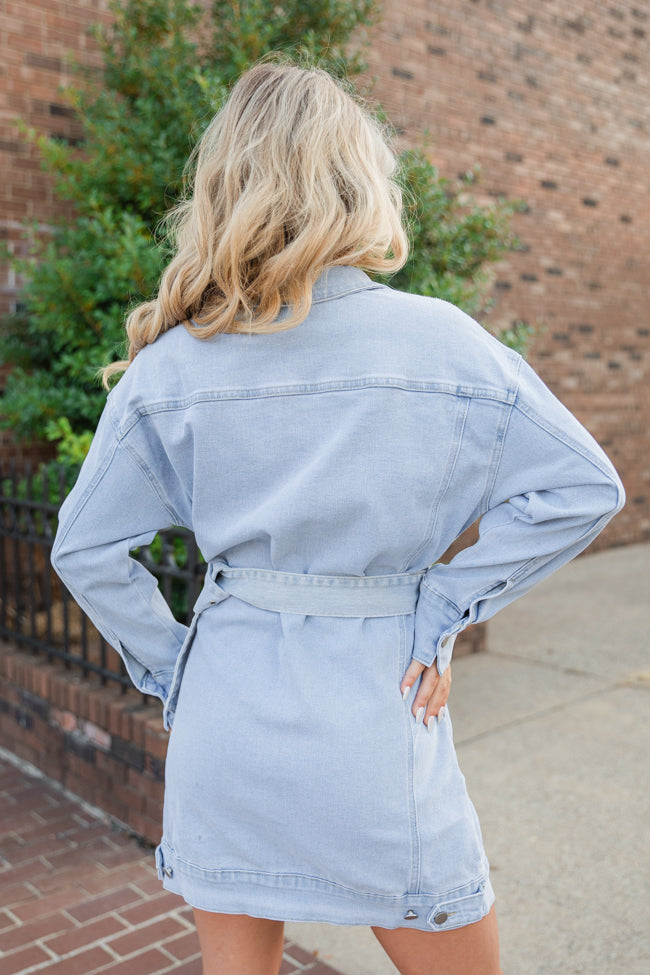 Plain Optimism Light Wash Belted Denim Dress FINAL SALE For Nice