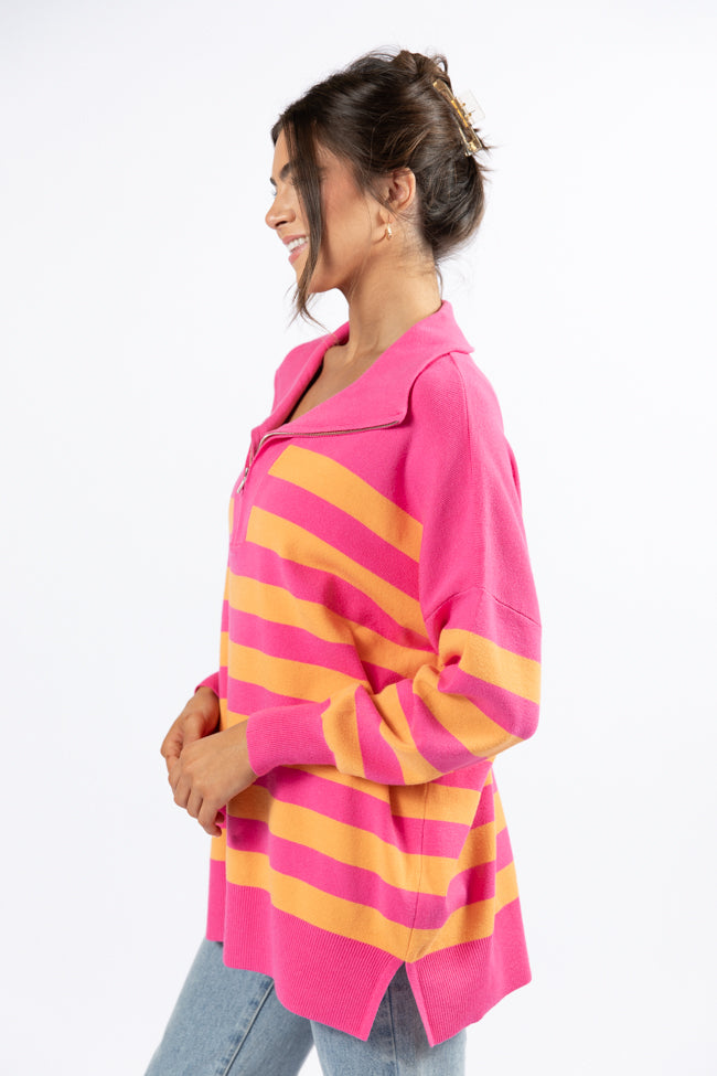 Pulling Heartstrings Pink And Orange Striped Quarter Zip Pullover SALE Many Kinds Of Sale Online