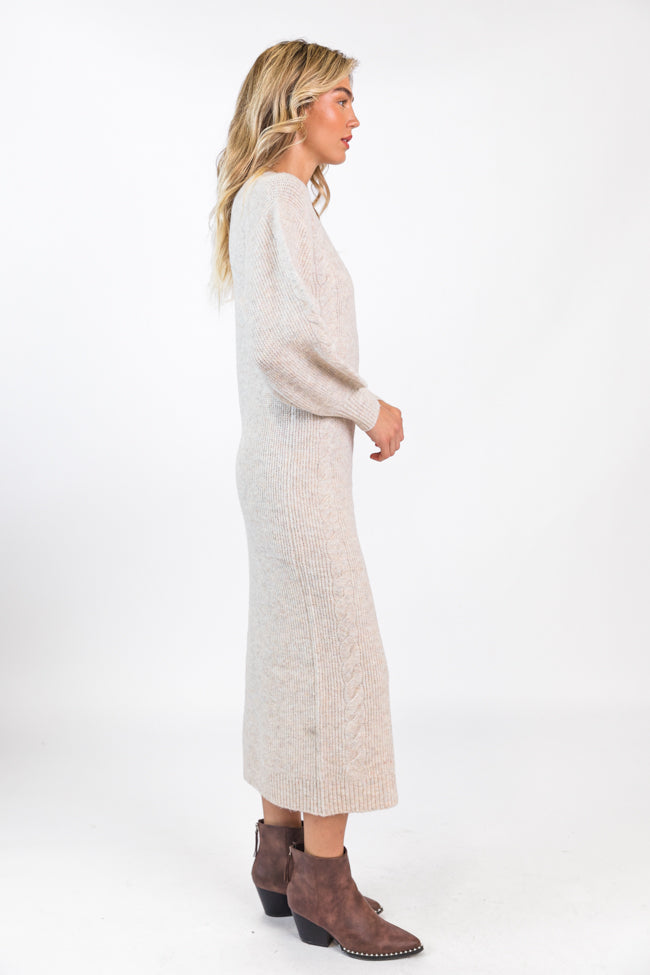 Stay On Your Mind Oatmeal Cable Knit Midi Dress Outlet New Arrival