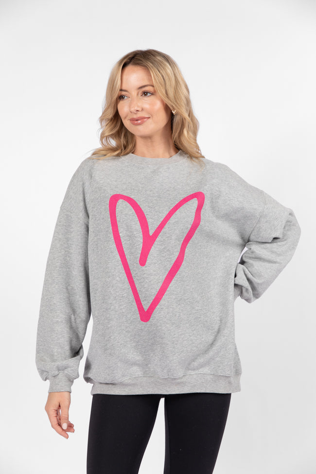 Heart Sketch Light Grey Oversized Graphic Sweatshirt Pick A Best