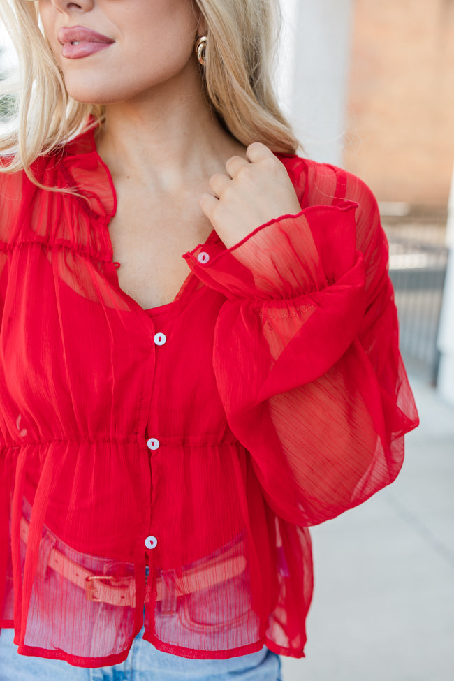 Breathe Deeper Red Sheer Ruched Blouse FINAL SALE With Credit Card Cheap Online