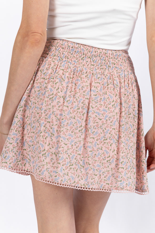 Through The Garden Pink Multi Floral Eyelet Trim Mini Skort Visit Cheap Pice