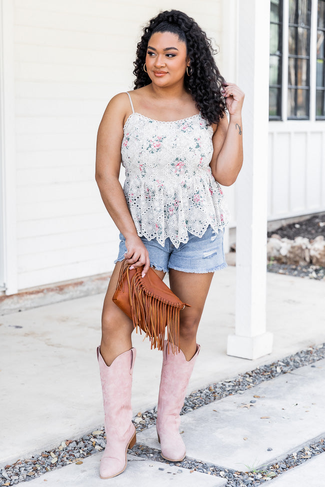 Heartbreak Proof Beige Eyelet Lace Floral Tank Cheap Genuine