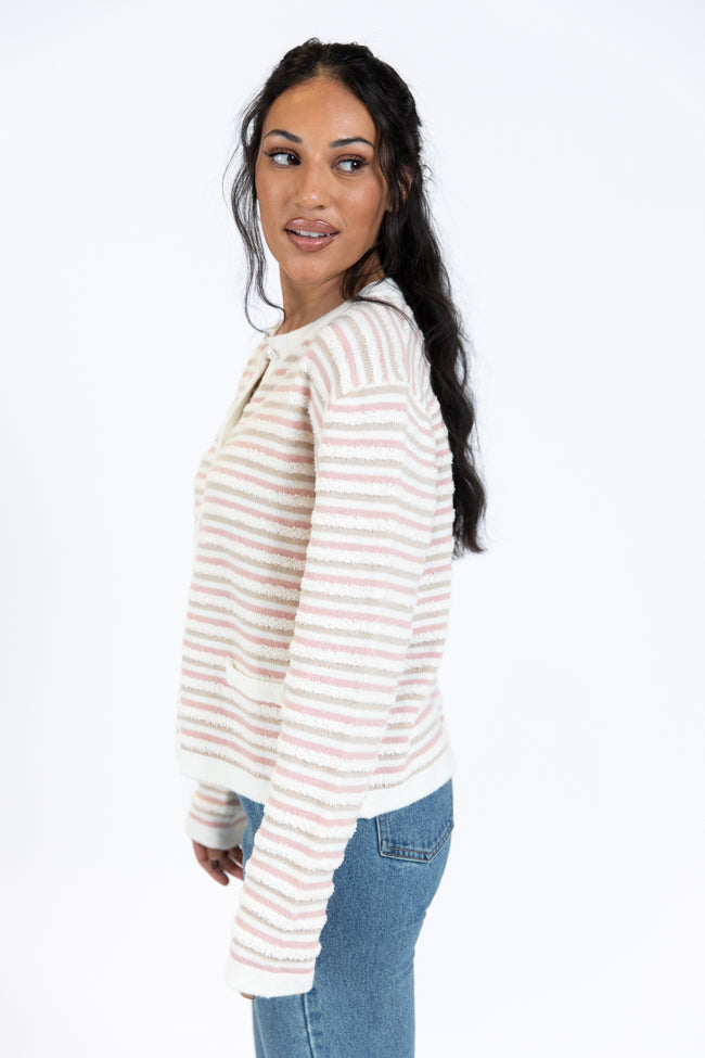 Abundant Mindset Ivory Multi Fuzzy Striped Cardigan SALE Clearance Inexpensive