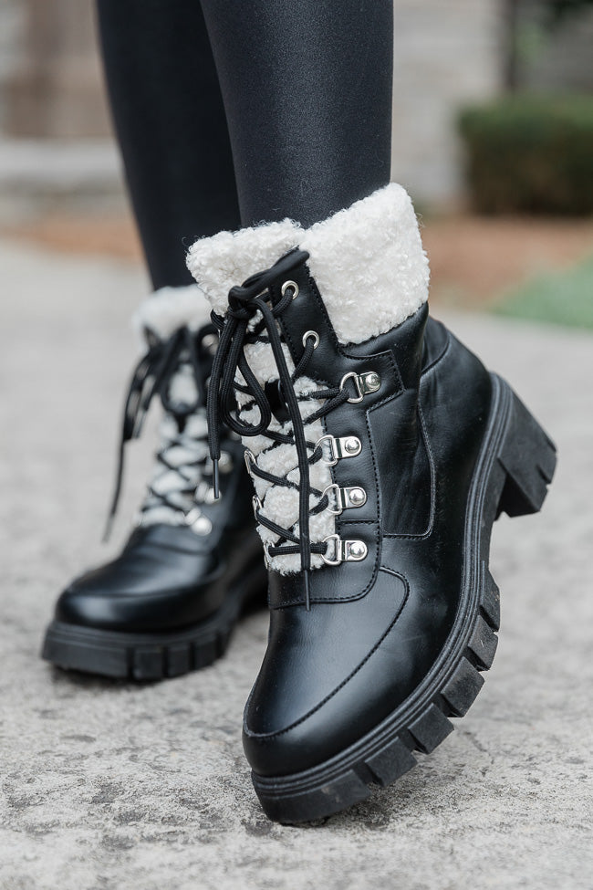 Lizzie Black Fur Detail Combat Boots FINAL SALE Cheap Discount Sale