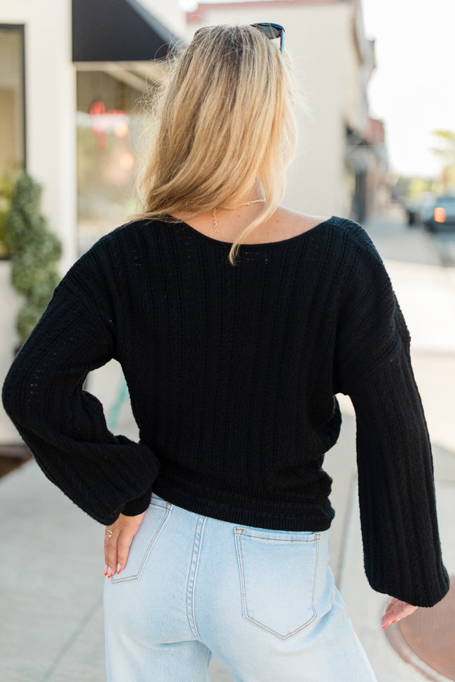 With Love Black Wrap Pointelle Sweater FINAL SALE Sale Best Seller