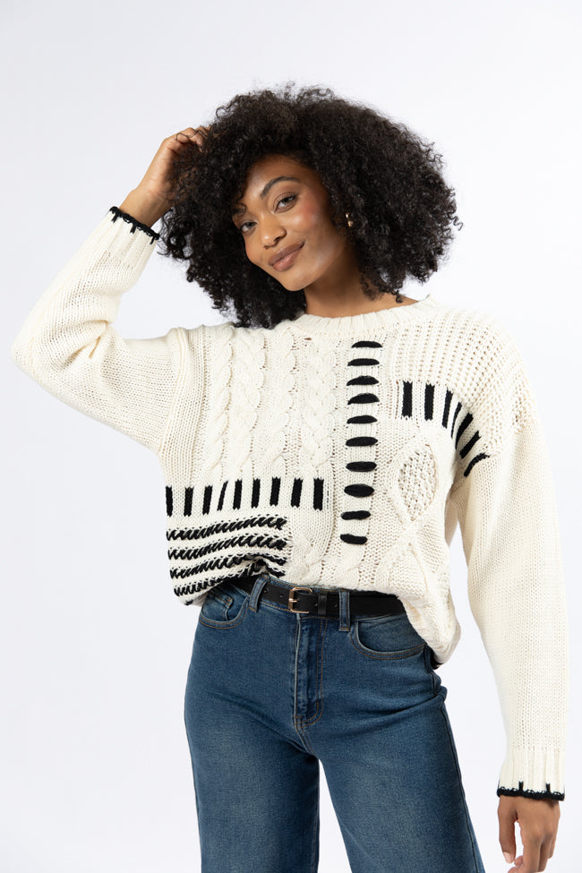 Hand In My Hand Ivory and Black Contrast Stitch Detail Sweater SALE Cheap Very Cheap