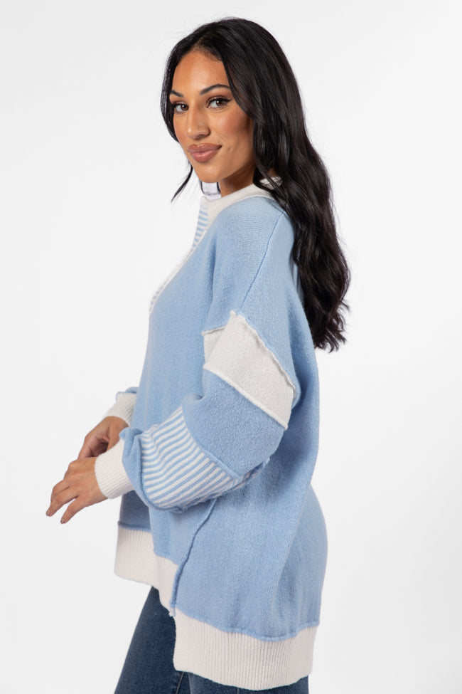 Think About It Sky Blue Collared Oversized Sweater Pre Order Online