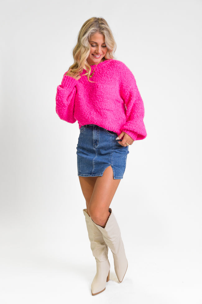 Longer Nights Magenta Fuzzy Pocketed Sweater Cheap Explore