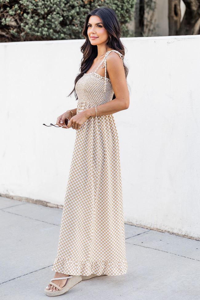 All Good Things Taupe Checkered Maxi Dress Quality From China Wholesale