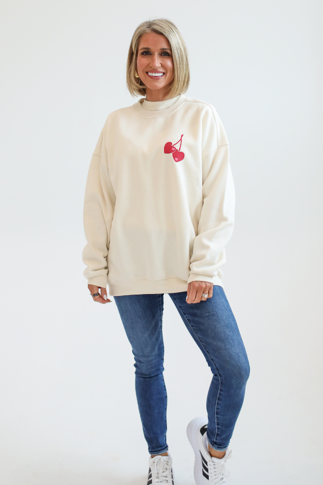 I Love You Cherry Much Cream Oversized Graphic Sweatshirt Kalee Rogers X Pink Lily Cheap Sale With Paypal